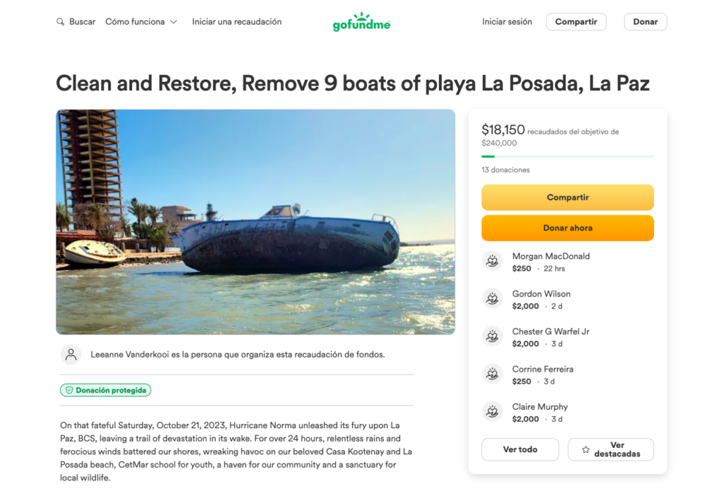 Huracán Norma, GoFundMe Clean