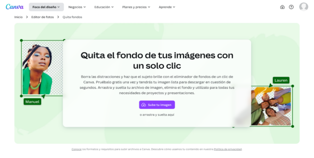 Quitafondos IA de Canva